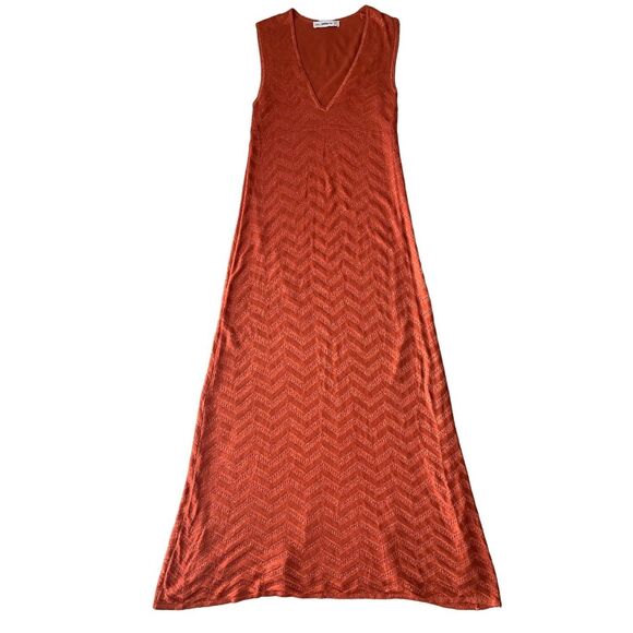 ZARA Rust Orange Metallic Maxi Dress - Picture 6 of 10